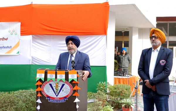 Vice Chancellor, Dr. Jatinder Paul Singh Gill, addressing the ceremony of the 77th Republic Day